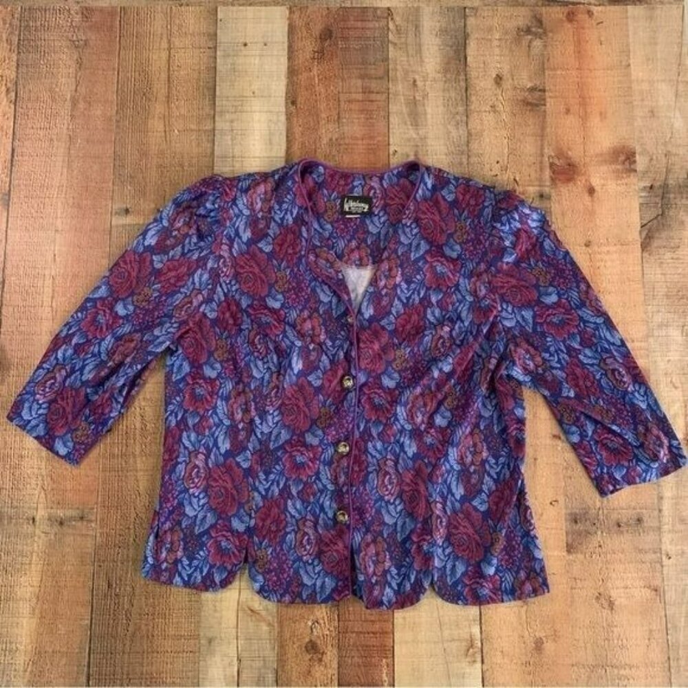 vintage Whirlaway Frocks women’s top should pads rose floral print gold buttons
